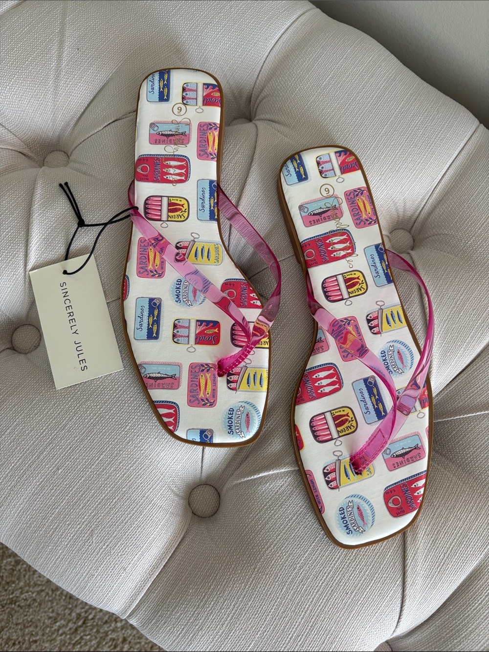 Sincerely Jules Pink Strap Printed Flip Flop Sandals